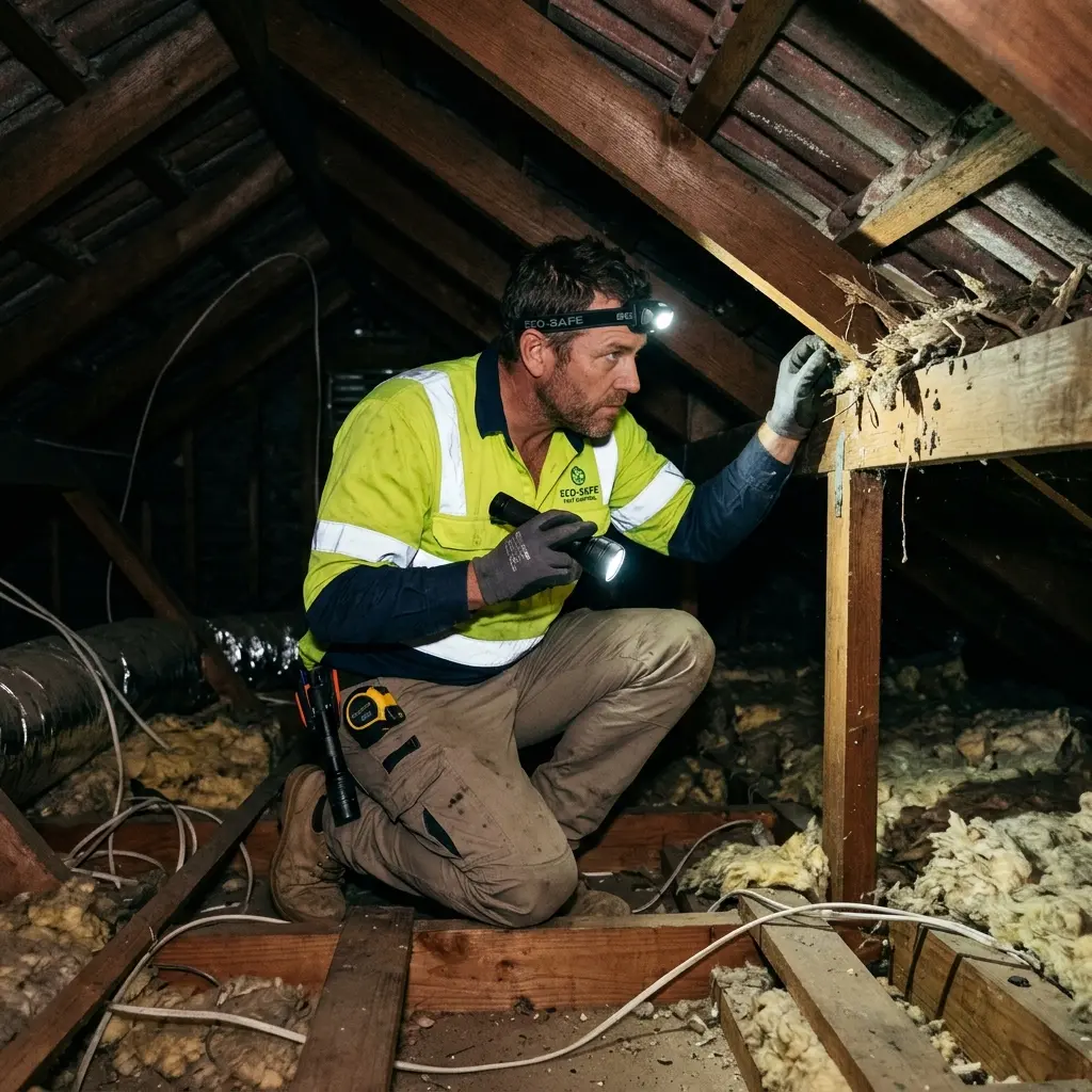 Technician inspecting a Mount Clear subfloor void for a deceased cat